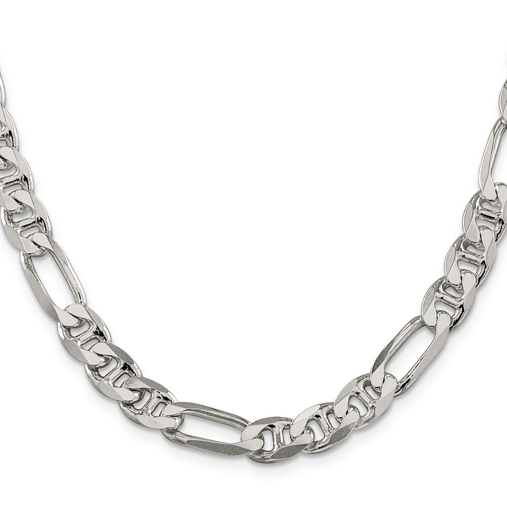Kazi Luxury Sterling Silver 7.75mm Figaro Anchor Chain - Picture 2 of 4